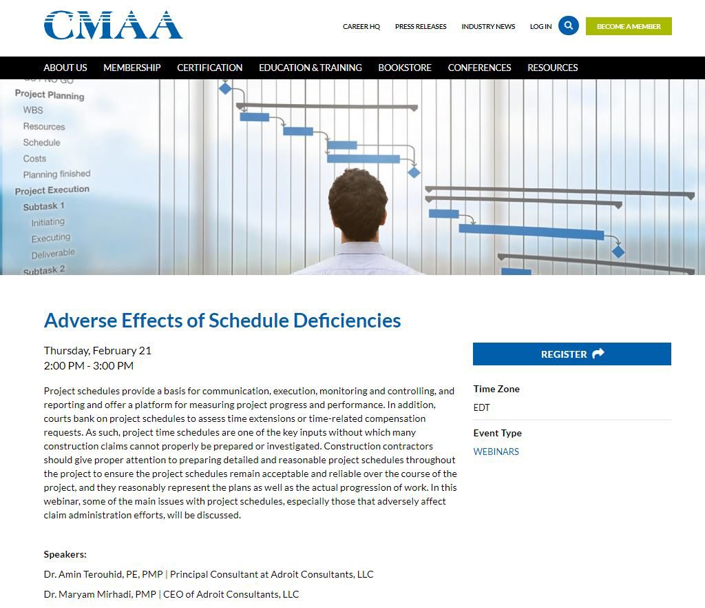 Adroit to Present a CMAA Webinar on February 21, 2019