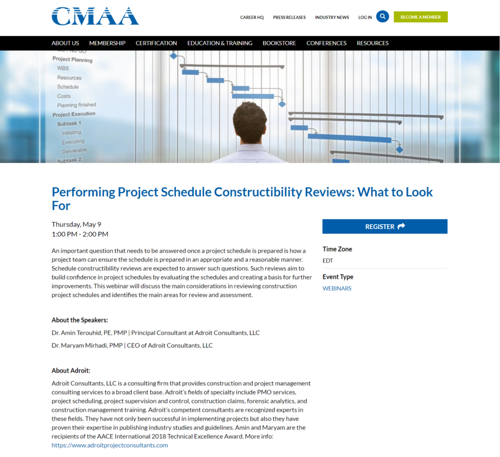 Adroit to Present a CMAA Webinar on May 9, 2019